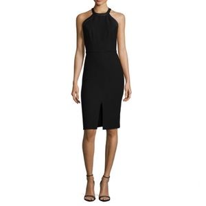 ALICE + OLIVIA Jase Halter Neck Leather Trim Bodycon
